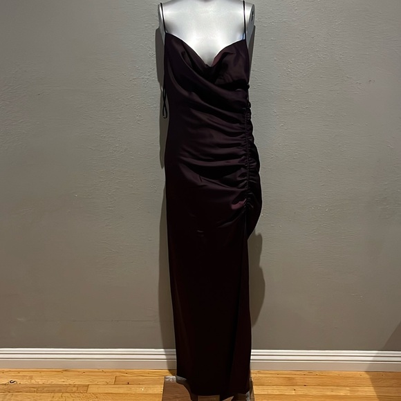BHLDN Jennings Ruched Side Slit Satin Charmeuse Dress NEW Size 6 Dark Berry - Picture 3 of 14